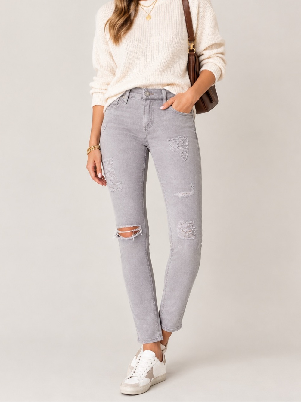 PAIGE Skyline Ankle Peg Jeans Size 30 Distressed Mid Rise Gray Skinny